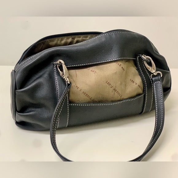 Y2K Vtg Black Leather Lee's Needle Art Handbag Purse - Picture 7 of 16